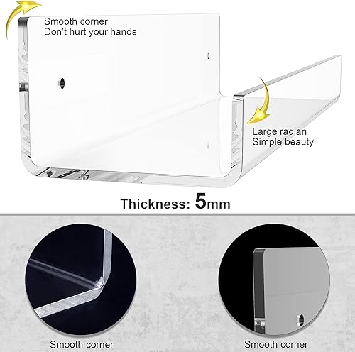 Miniatura 5 de Estante flotante de acrílico transparente de 15 pulgadas, 6 piezas montadas en la pared, estante invisible para especias, estantes de almacenamiento