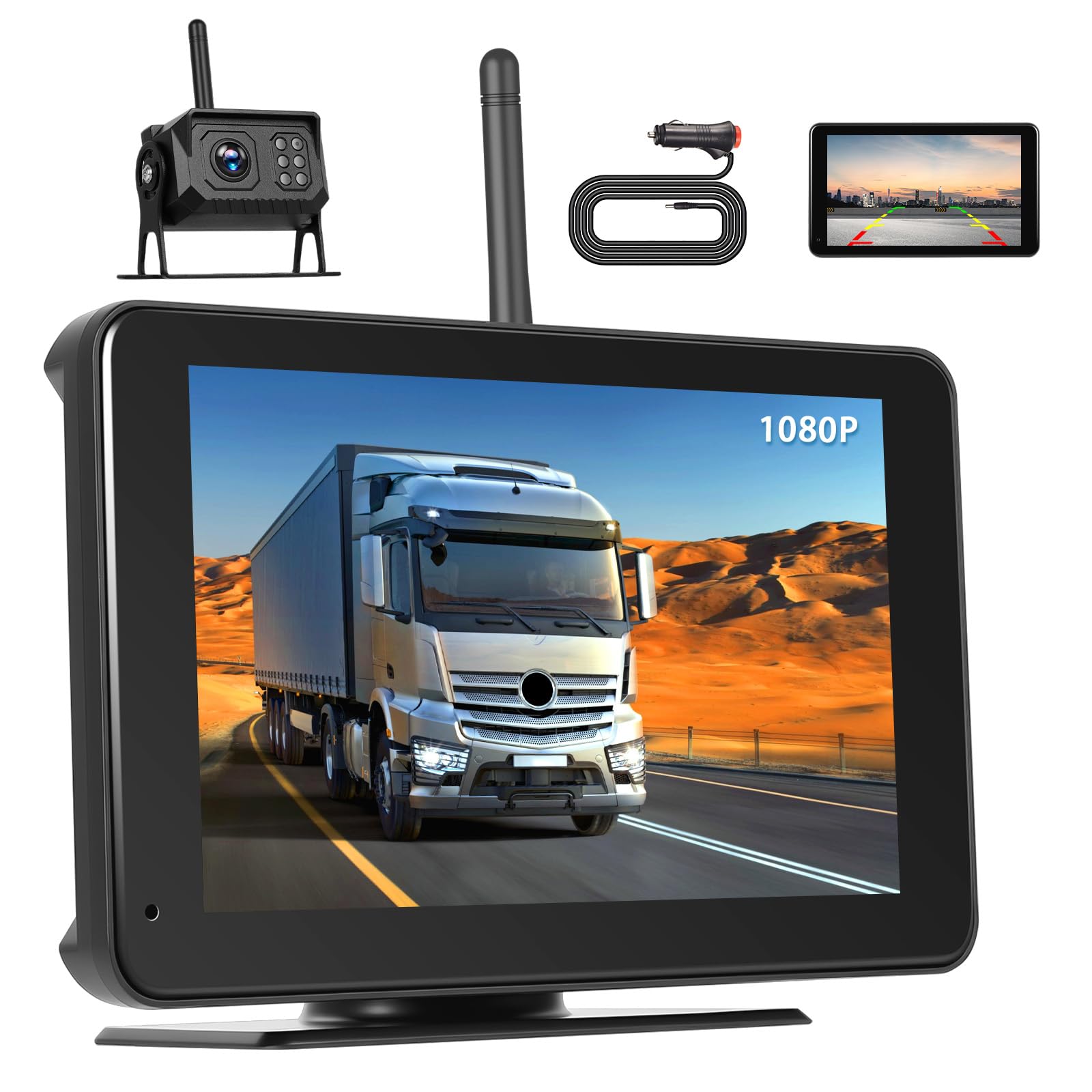 Inefala Telecamera Retromarcia Senza Fili con Monitor HD IPS da 7 Pollici, Targa Retrocamera per Auto Visione Notturna IP68 Impermeabile Telecamera Posteriore per Auto Camion SUV Furgoni 12-24V