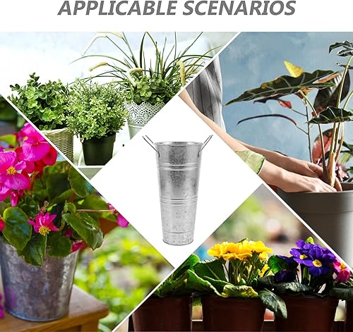 Miniatura 4 de GANAZONO 1 hoja de hoja, cubo de flores de hoja, jarrones de piso alto, decoración de plantas, decoración galvanizada, jarrones decorativos de