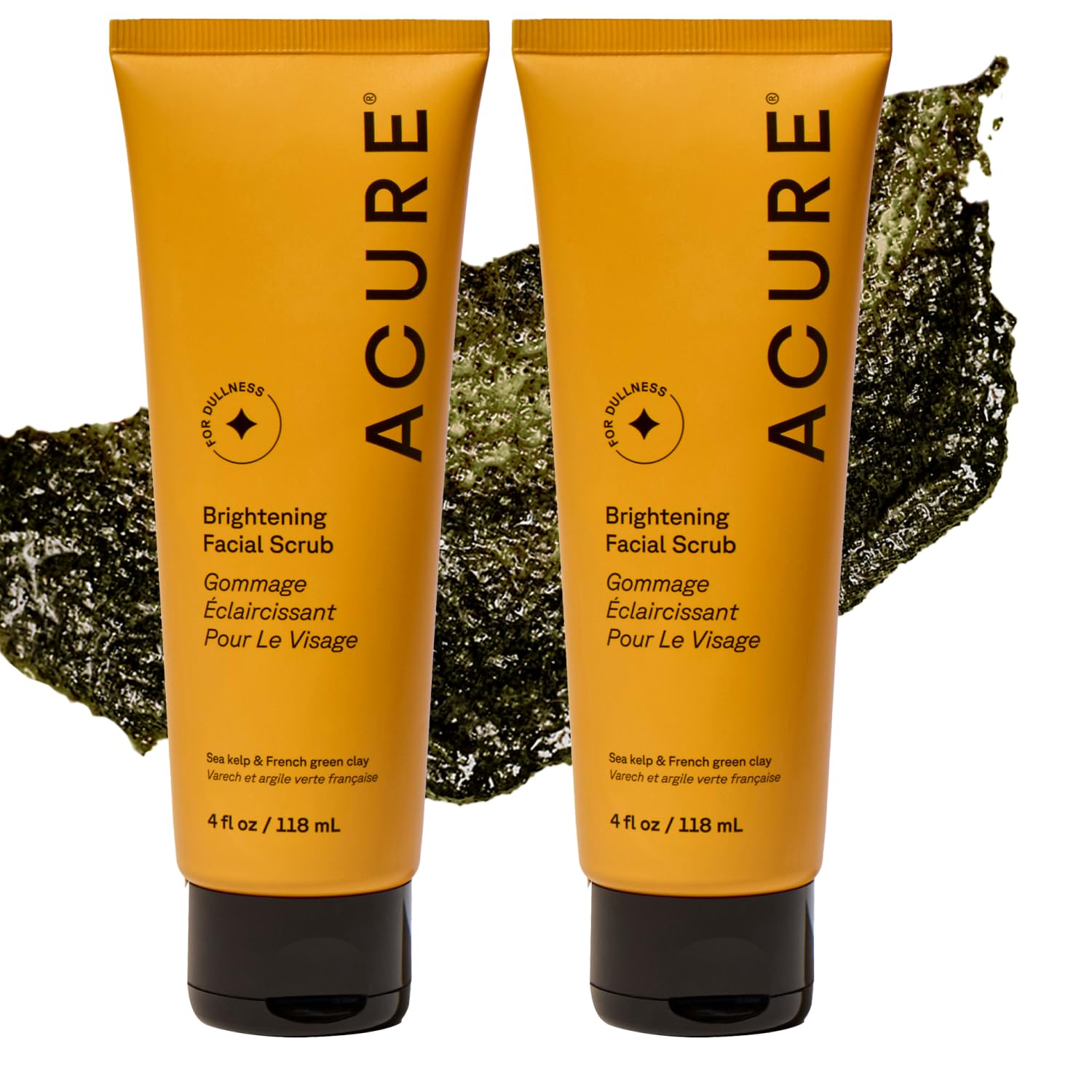 Acure Brightening Facial Scrub - Exfoliating Face Wash, Gentle Daily Scrubber & Exfoliator for Women & Men for Radiant Skin, Cleansing Wash with Sea Kelp & French Green Clay - 4 fl oz (2 Pack)