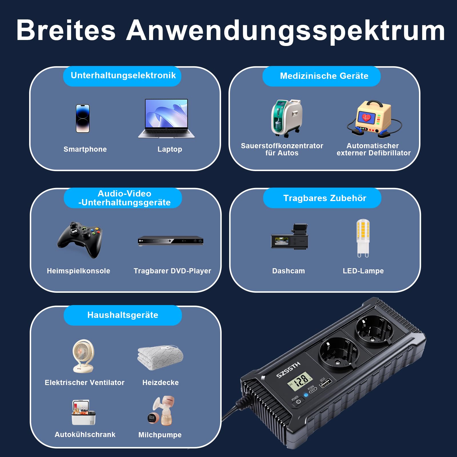 200W Auto Wechselrichter 12v auf 230v Spannungswandler mit PD USB-C und USB-A Anschluss, Auto Steckdose Inverter 12V 220V für Campen Reisen Handys Laptop Pad Und Mehr