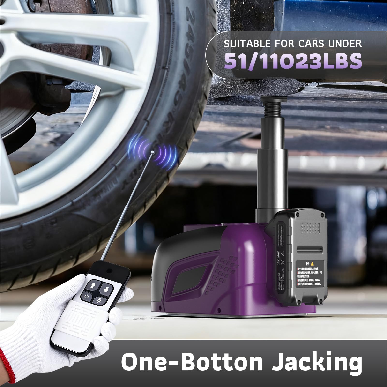 Gato hidráulico 5T 3T, Gato hidráulico con batería de 4,0 Ah y Cargador con Bomba Inflable y luz LED, 150 – 450 mm, Elevador de Coche para Coche, SUV, sedán, MPV, Cambio de neumáticos