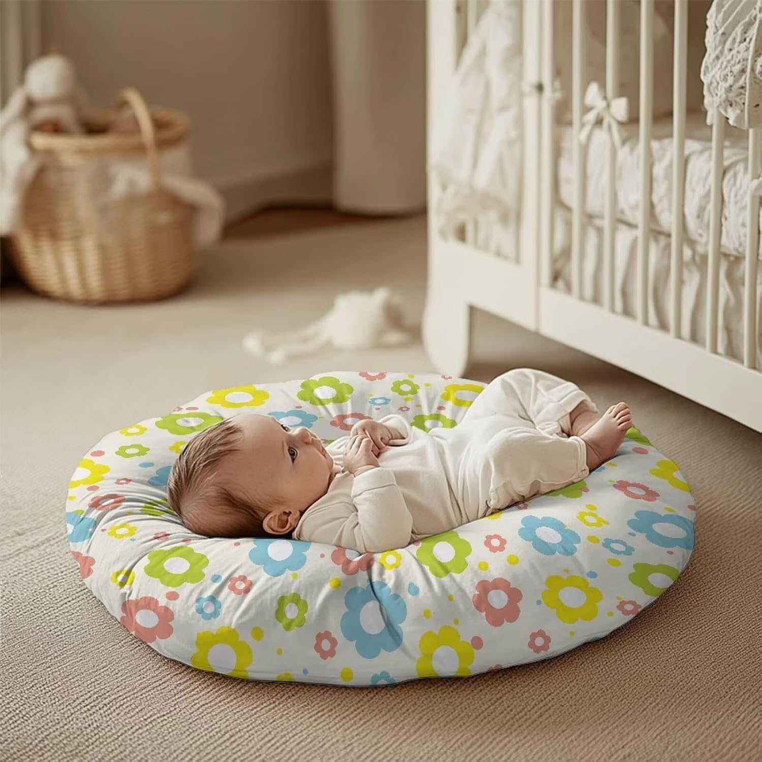 2 Pack Newborn Lounger Cover Neutral, Groovy Hippie Flower Pattern Baby Slipcover Lounger Cover Soft Comfortable Lounger Slipcover Removable Cover for Infant Lounger Pillow