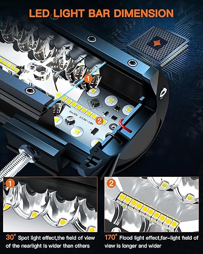 Miniatura 4 de LEDMIRCY Kit de barra de luz LED de 7 pulgadas con interruptor basculante, arnés de cable, 2 luces LED de triple fila, haz combinado de inundación