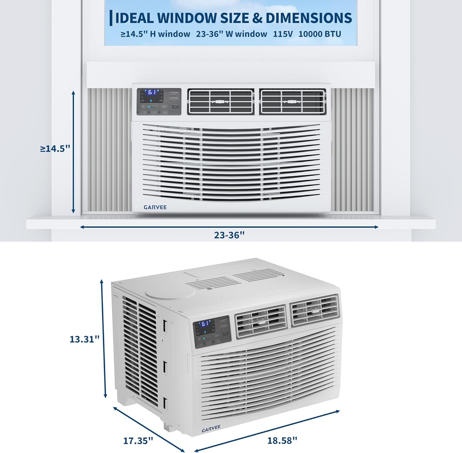 Garvee 10000 BTU Window Air Conditioner Unit with Remote Control, Cools Rooms Up to 450 Sq ft, 3 Cooling & Fan Speeds Quiet Operation, Digital Display, Easy Install Kit, for Bedroom, Office
