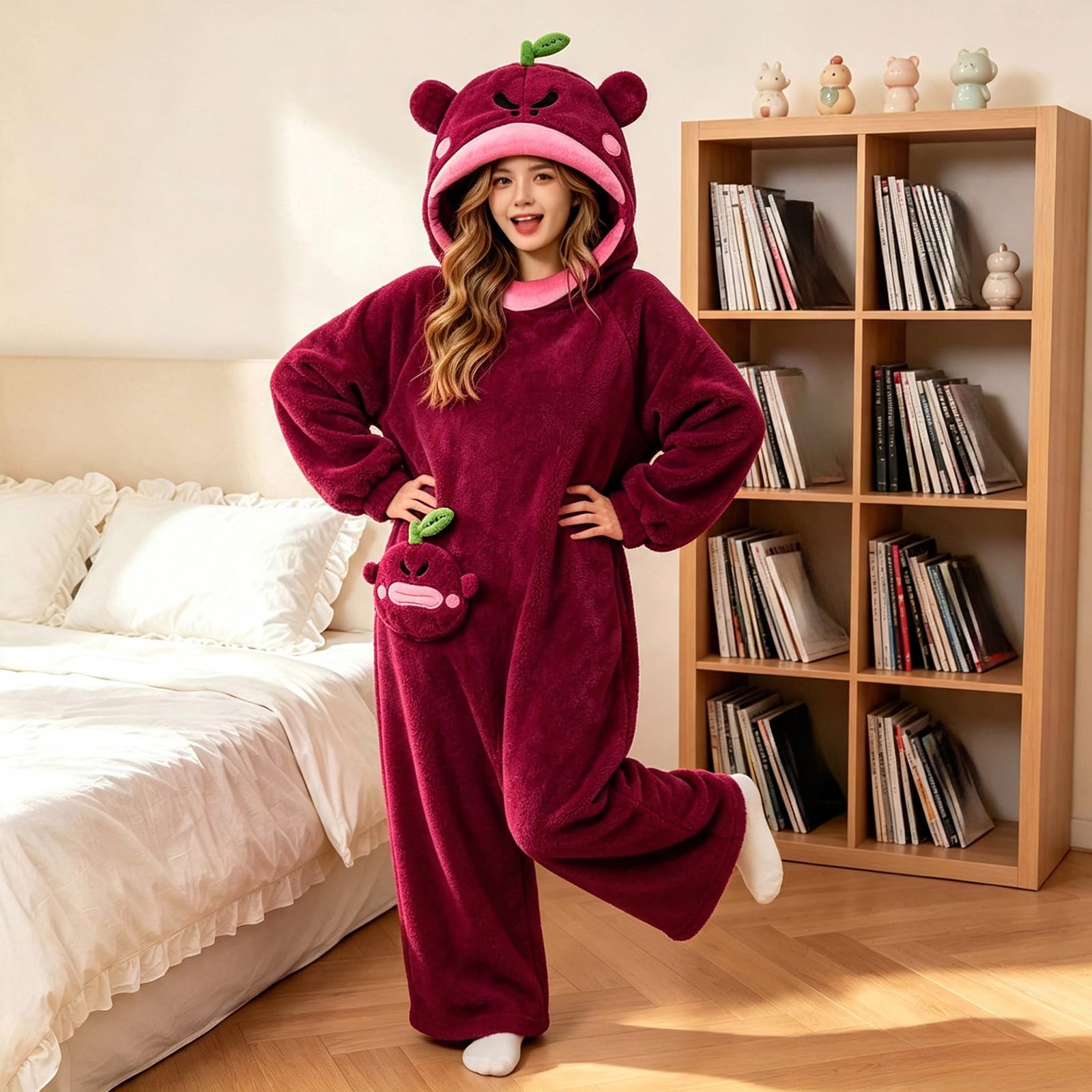 Genérico Pijama Mono Mujer y Hombre con Capucha, Pijama de Halloween para Adulto, Disfraz de Monstruo, Otoño Invierno Franela Ropa de Dormir Unisex de Una Pieza para el Hogar, Fiesta