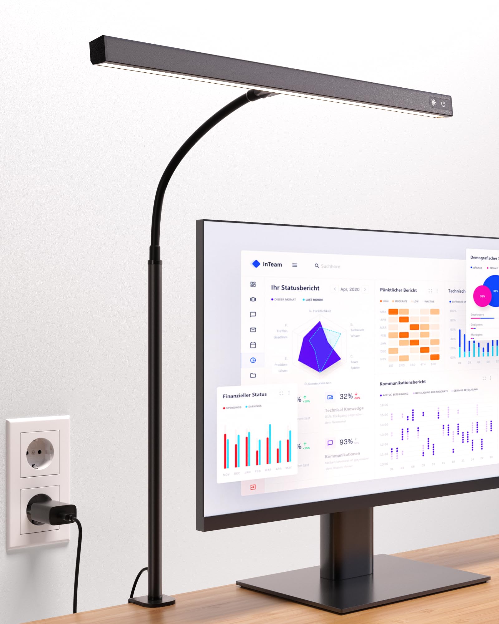 RIXGLEAM Schreibtischlampe LED Dimmbar, Schreibtischlampe Klemmbar mit 45° Streuwinkel, Augenschutz Schwanenhals Büro Tischlampe, Tageslichtlampe Schreibtisch für Homeoffic, Büro (Schwarz)
