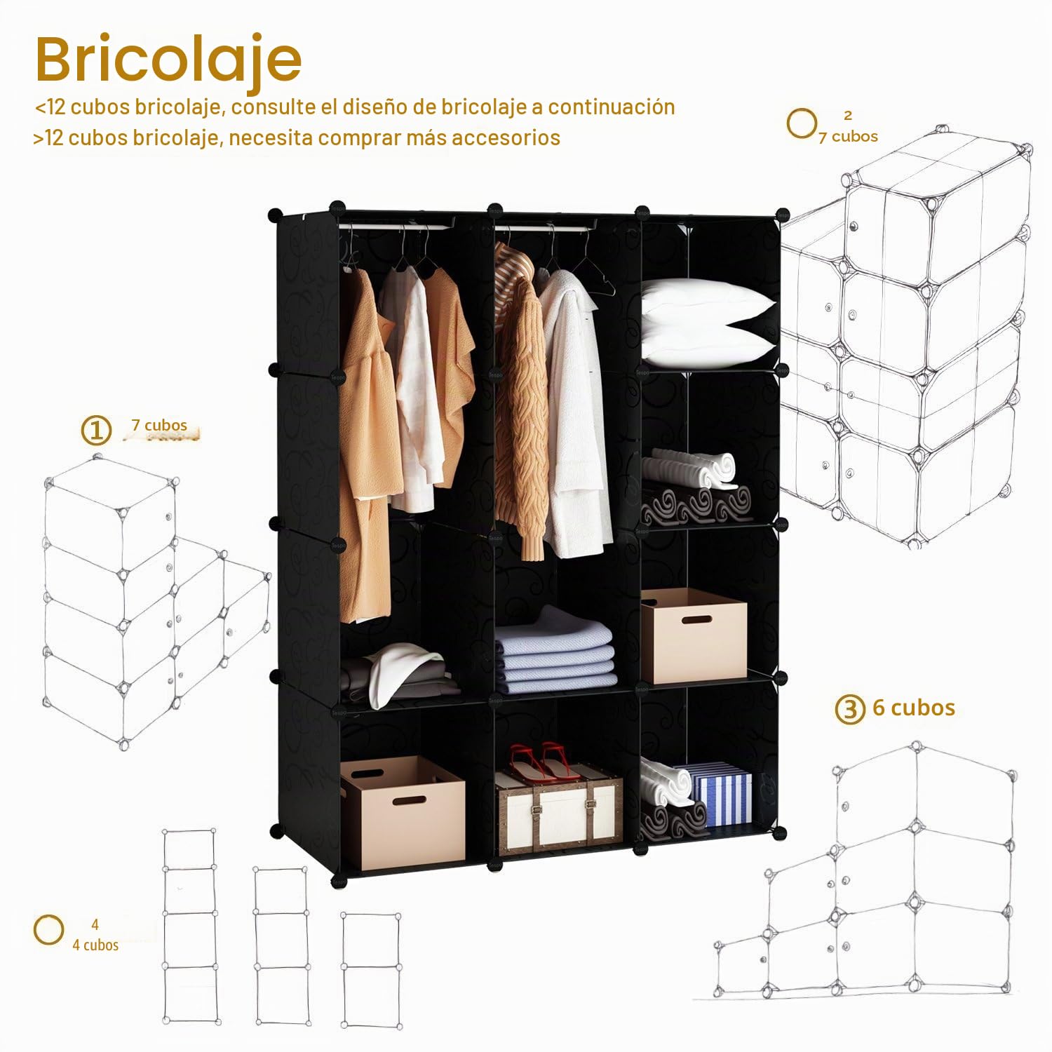 BRIAN & DANY Armario portátil, Guardarropa Combinado, Organizador de Almacenamiento Modular (12-Cube, Extra Sticers incluidos)