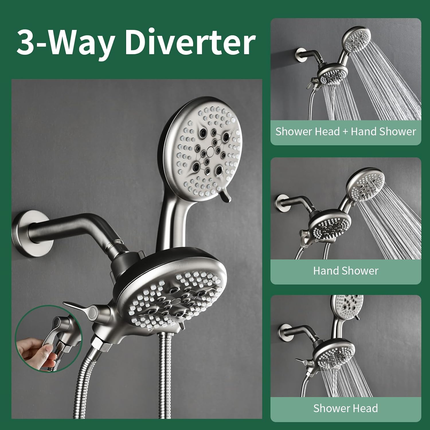 3 Handle Shower Faucet Set Shower System with Tub Spout Bathtub Faucet Set Shower Head Combo Set Complete Tub and Shower Faucet Combo Shower Fixtures Trim Kit Brushed Nickel
