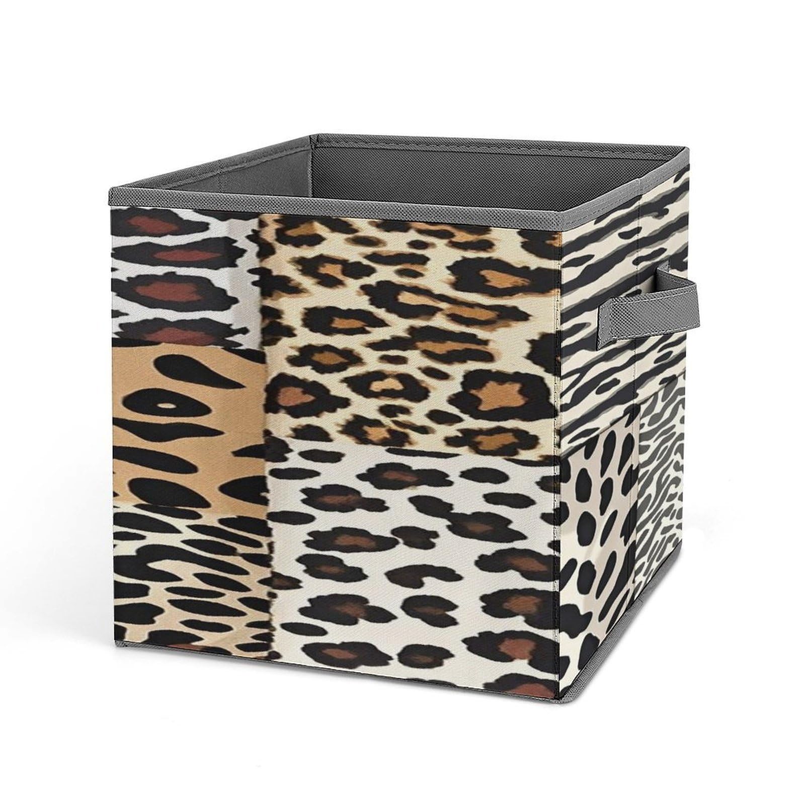 LZQPOEAS Leopard with Brownish Storage Bins with Handle Large Capacity Stackable Cube Storage Bins Sturdy Fabric Closet Organizers for Shelves Decorative Foldable Storage Boxes
