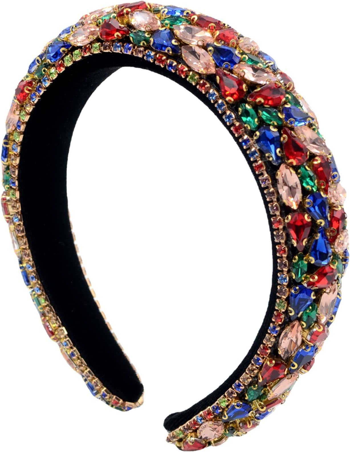 Rhinestone Headband Bling Padded Baroque Crystal Fashion Party Hair Band For Bridal Wedding Anniversary Holiday Gifts (Colourful)