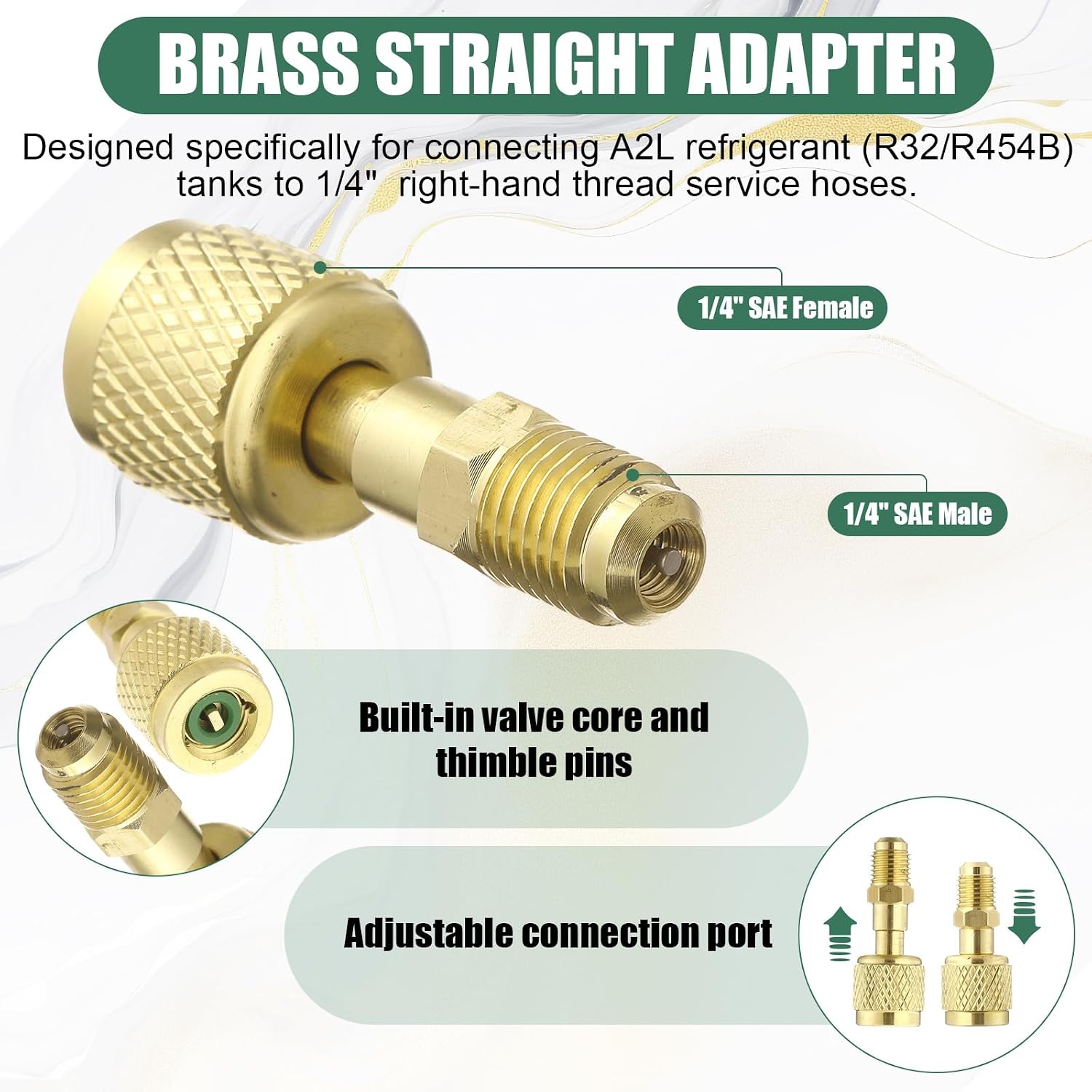 JaGely 18 Pcs R32 R454b A2l Adapter Kit for Split 1/4" to 1/2" R134a Fitting Adapters 1/2" to 1/4" Swivel Adapter with Valve Core Remover Washer Gasket Refrigerant Tank Adapters