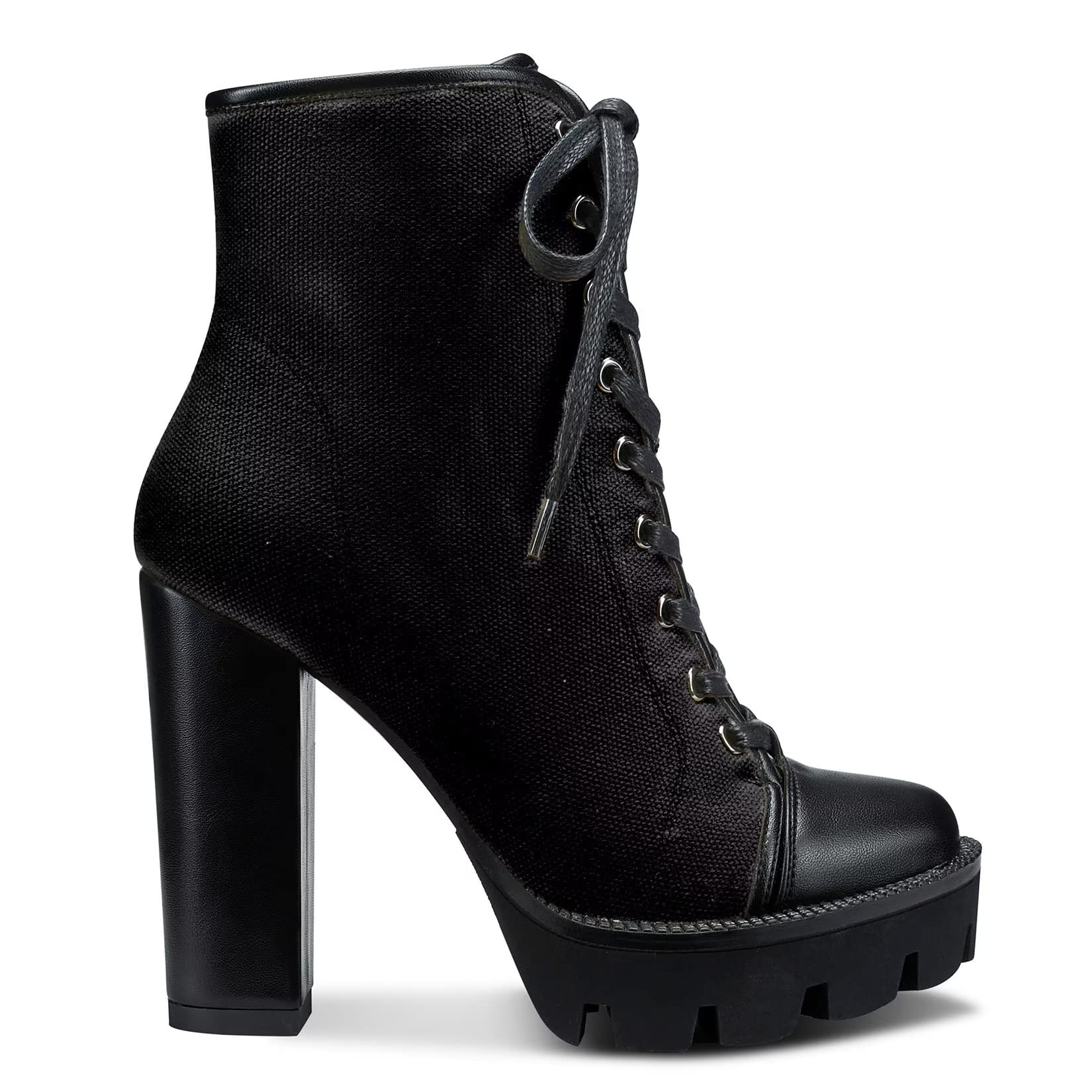 NobleOnly Mujer Alto High Heel Plataforma Redonda Punta Botines Cremallera Cordones Montar Botas Clásico Fiesta Oficina 13 CM Heels