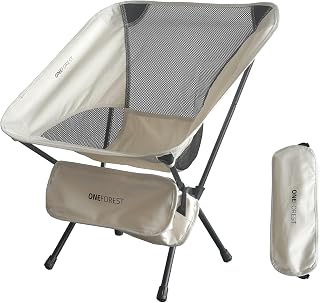 ONEFOREST Lightweight Foldable Camping Chair - Portable Backpacking Chair for Beach, Hiking, Camp - Breathable Mesh, 220 lbs Capacity, Beige