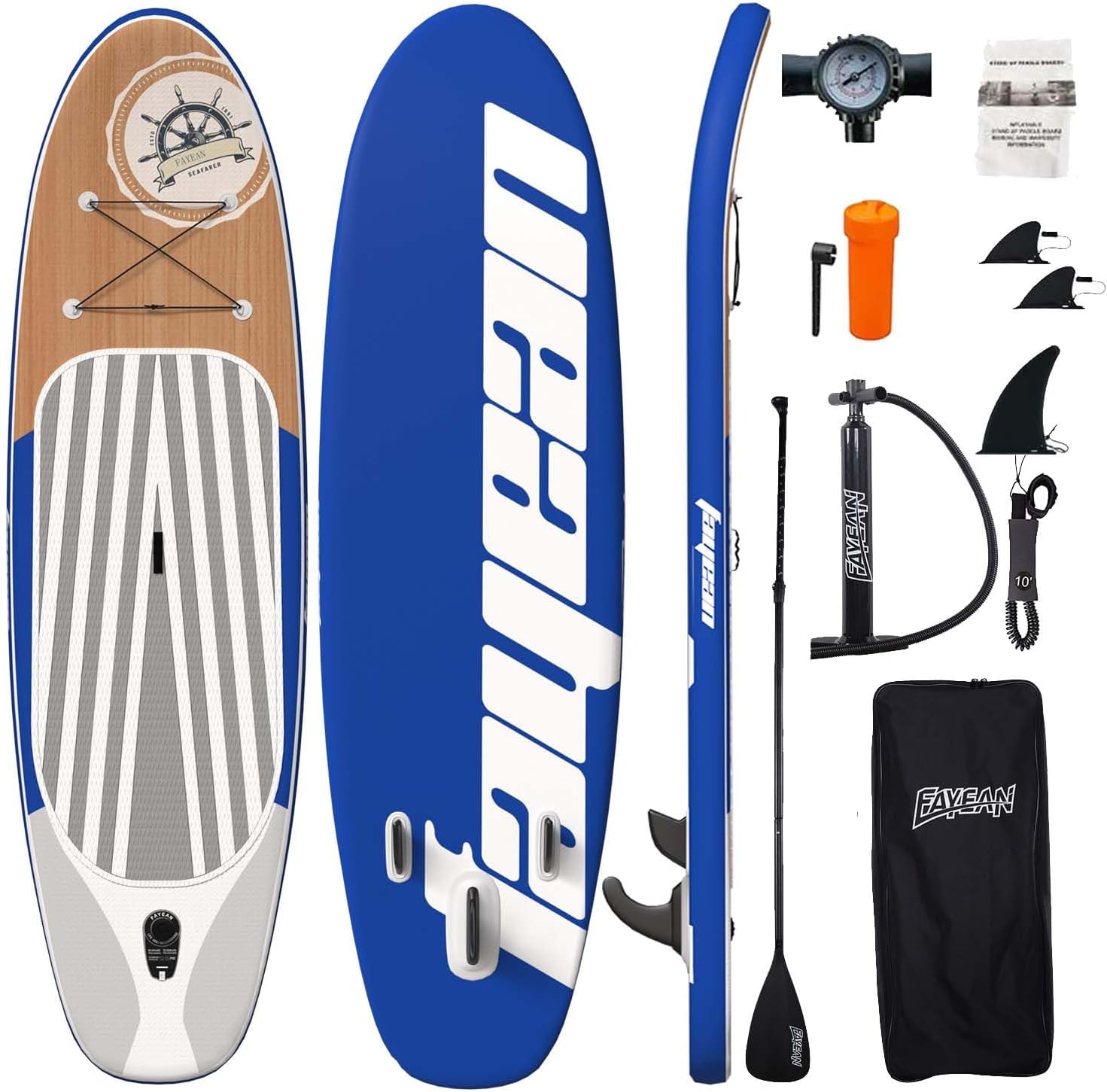 Inflatable Stand Up Paddle Board Non-Slip Deck, 11’×33”×6” Complete SUP Accessories for All Skill Levels, Wide Seat & Safety Leash, 3 Fins, Adjustable Paddle, Pump & Carrying Backpack