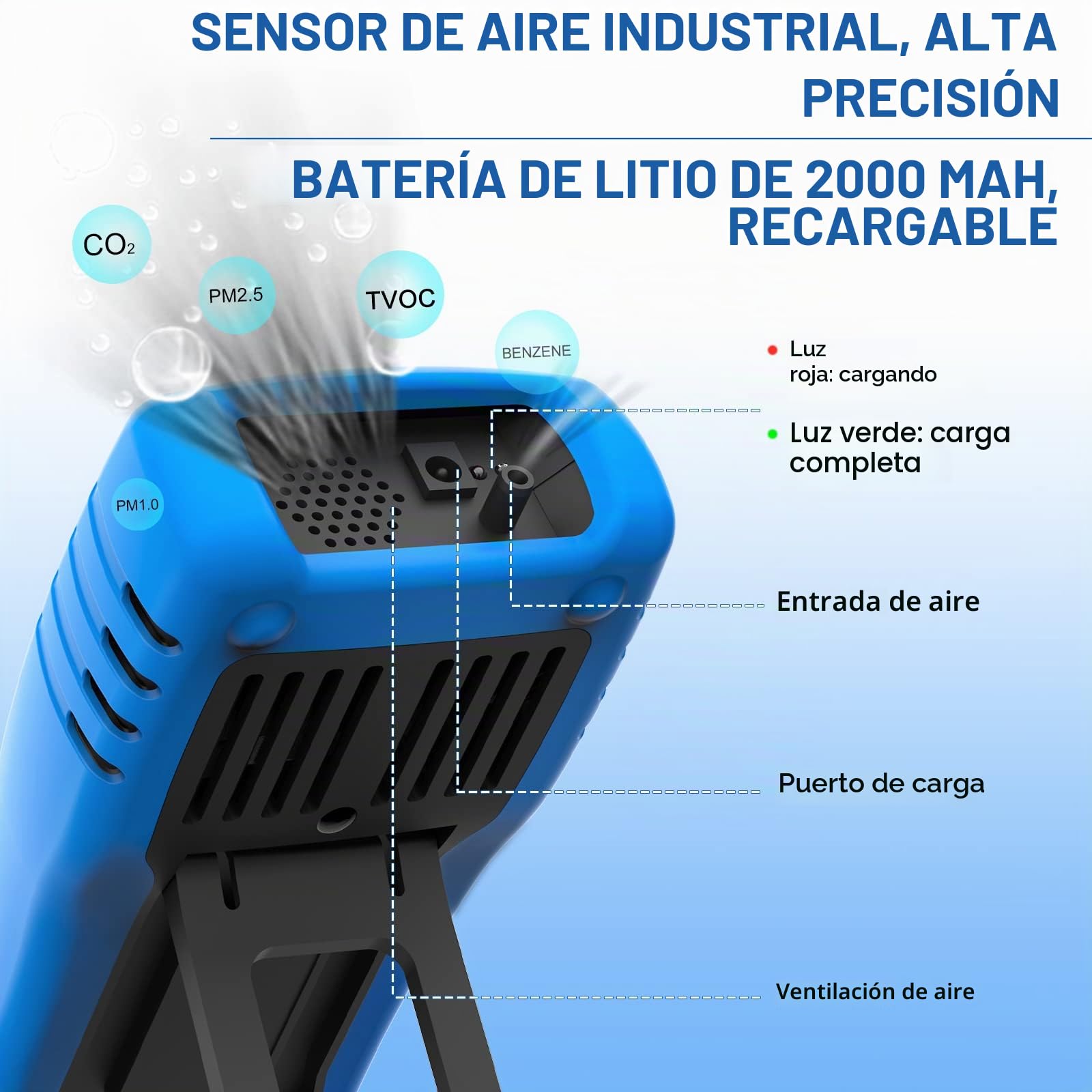 Medidor Calidad Aire Profesional, Kethvoz Detector de Gas Interiores Medir PM2.5/10 Formaldehído HCHO y TVOC, Analizador de Gas Digital con Registro de Datos y Calibración KE-5800S