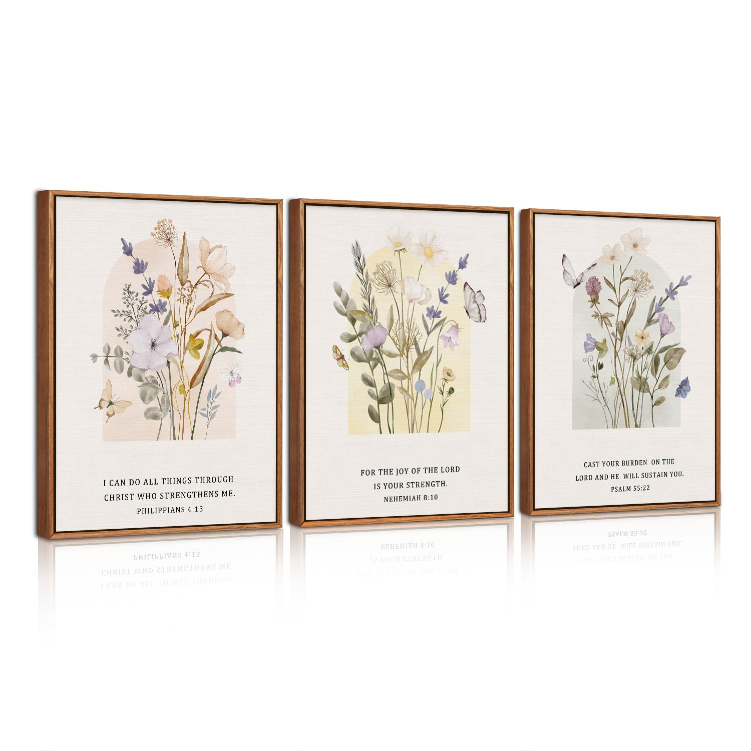 Celestdeco Large Christian Wall Art Framed Set of 3 Floral Bible Verse Scripture Artwork Minimalist Botanical Religious Canvas Wall Decor for Church Living room Bedroom 30x40cm — image 1