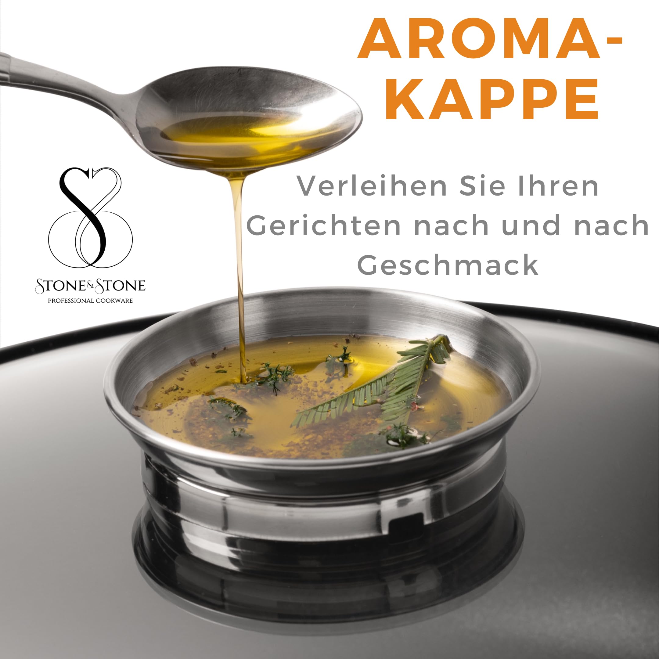 Stone&Stone Professioneller Kochtopf 24 cm, extrem antihaftbeschichtet mit deutscher Technologie, Boden aus Stahl, Kochtopf für Nudeln, auch für Gas/Ofen und gesunde Induktion, frei von PFOA