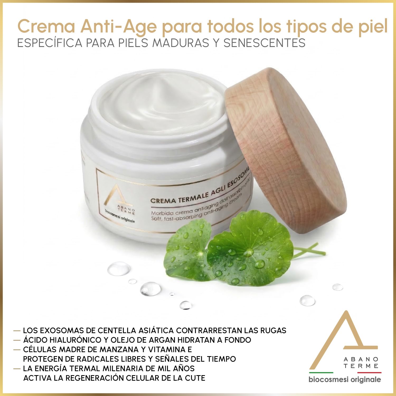 Crema Antiarrugas Mujer con Exosomas de Centella Asiática y Ácido Hialurónico 50 ml | Crema Hidratante Facial Mujer y Hombre | Cuidado Regenerador Día y Noche | Skin Care Made in Italy