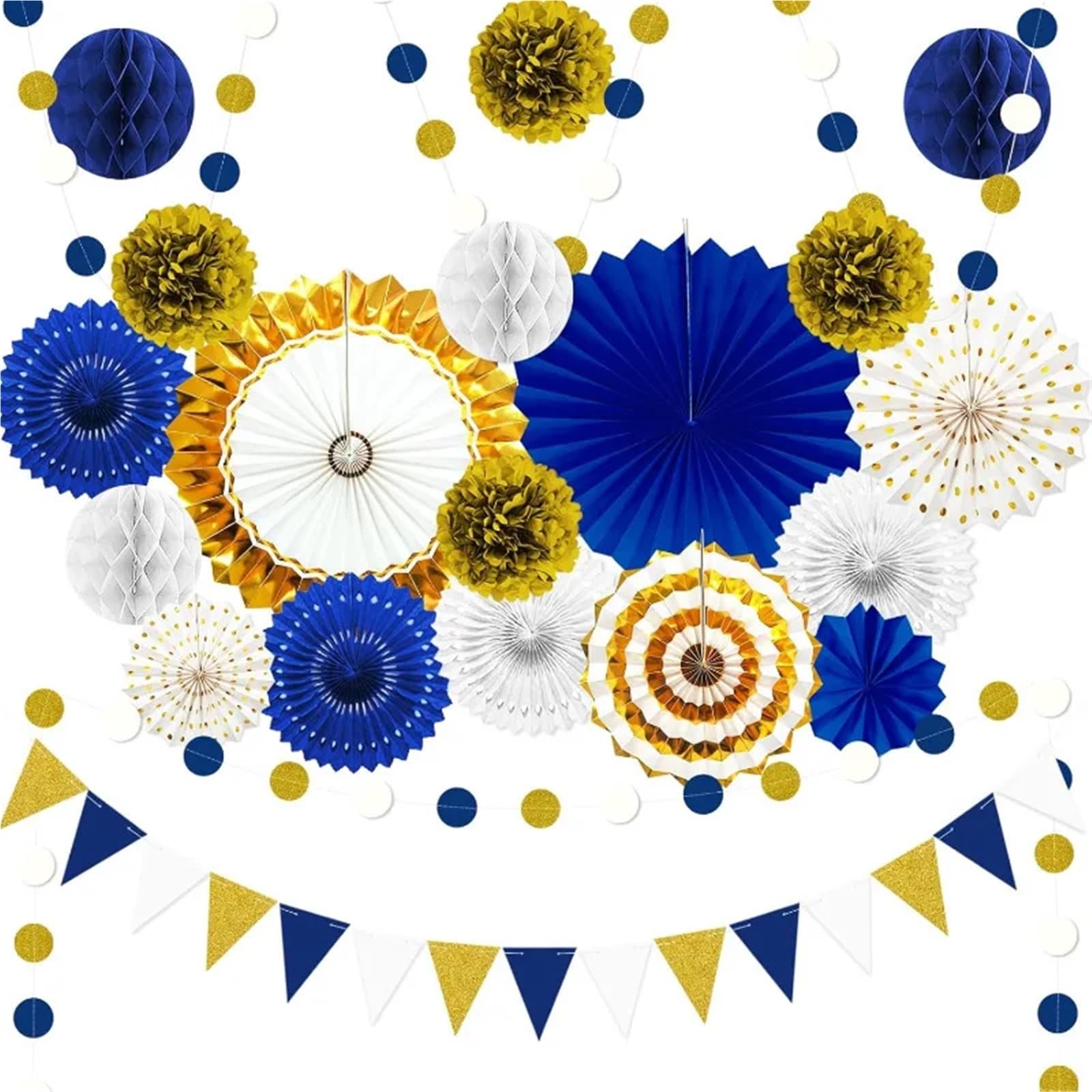 23 pièces : guirlande de pompons, fleurs, éventails en papier, pois, triangles et fanions décoratifs for une fête d'anniversaire ou remise diplômes(Red black white)