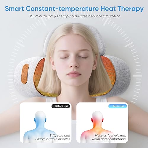 Miniatura 2 de Almohada masajeadora de cuello, masajeador de cuello 4 en 1 con masaje térmico y estiramiento para aliviar el dolor, aumentar la circulación y