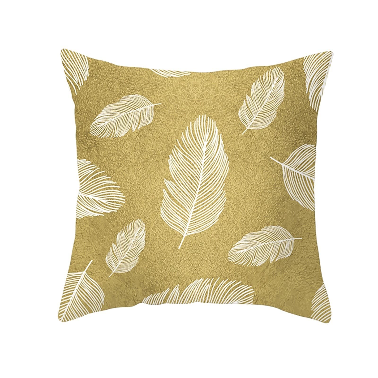 Daesar Throw Pillow Covers, Sofa Cushion Covers White Gold Bed Throw Pillow Covers 18x18 45x45CM Fan-Shaped Leaves, Polyester, 1PCS — image 1