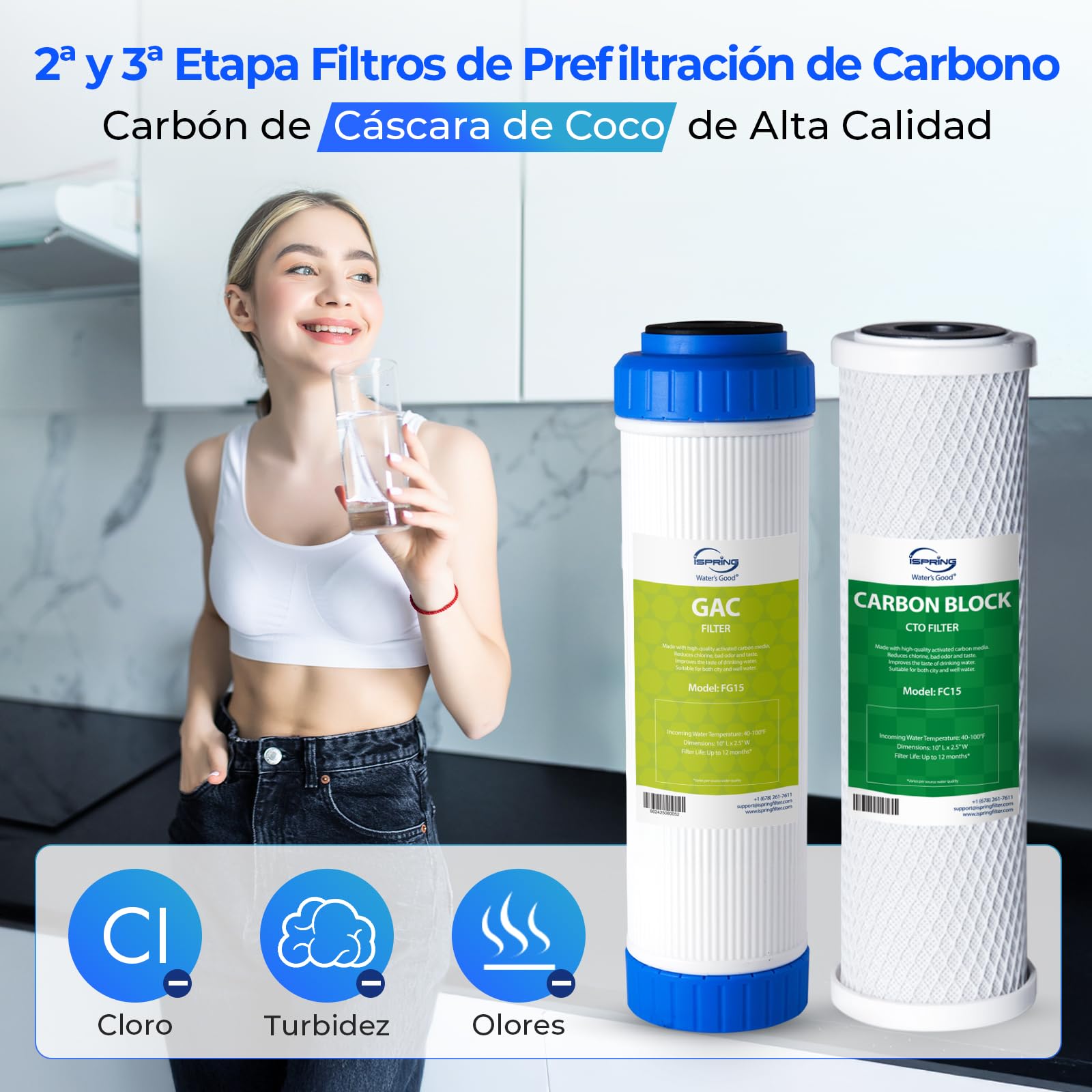 iSpring F6K75 Filtros de Repuesto Ósmosis Inversa 6 Etapas Bajo Fregadero | Certificado NSF, 6 Piezas, Kit de 6 Meses, Filtro Mineral Alcalino, Compatible con Sistemas RO Bajo Fregadero de 6 Etapas