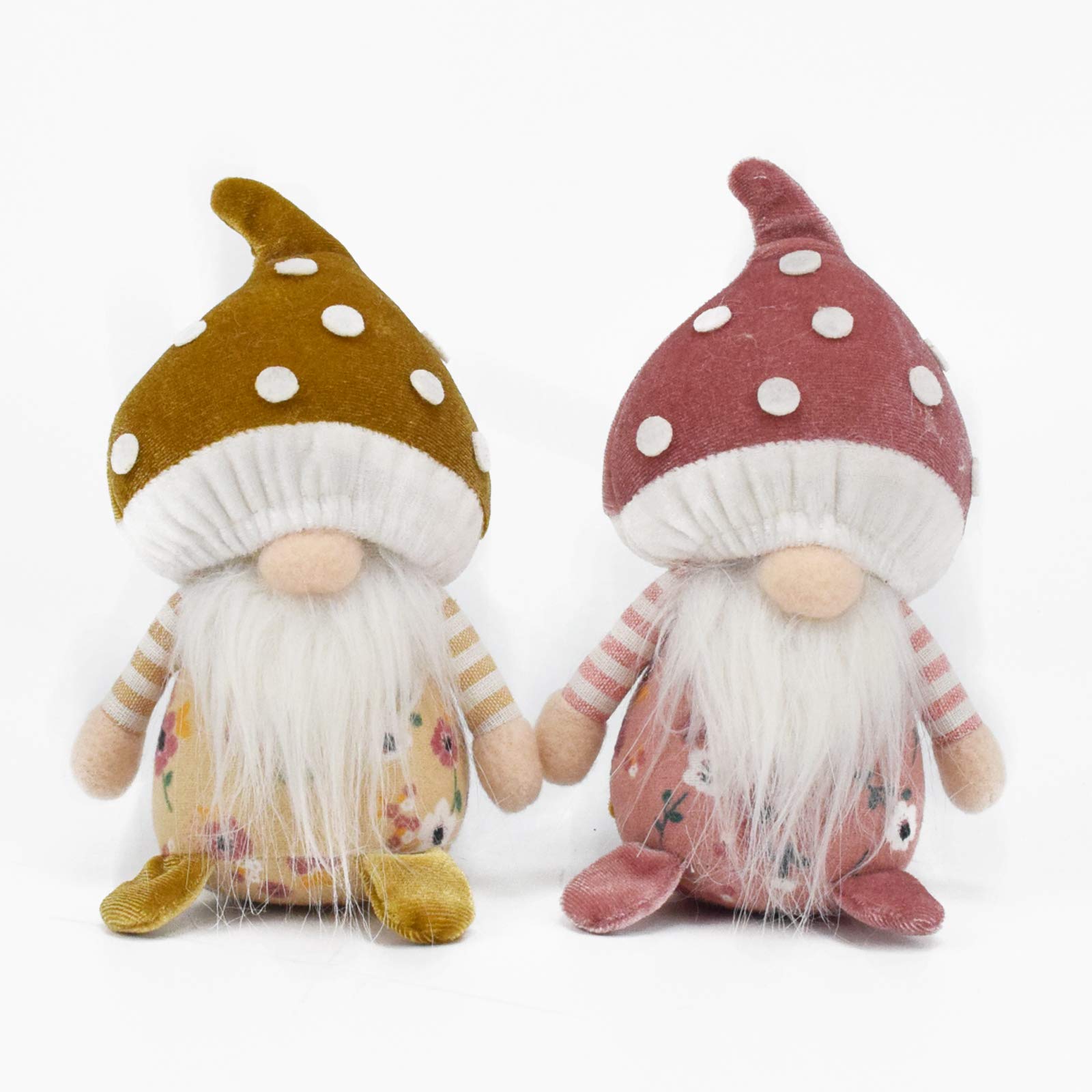 2 Pcs Holiday Mushroom Hat Gnome Ornament,Christmas Decoration Gifts Scandinavian Stuffed Plush Tomte Gonk,Kitchen Tiered Tray Gnomes Decorations for Home