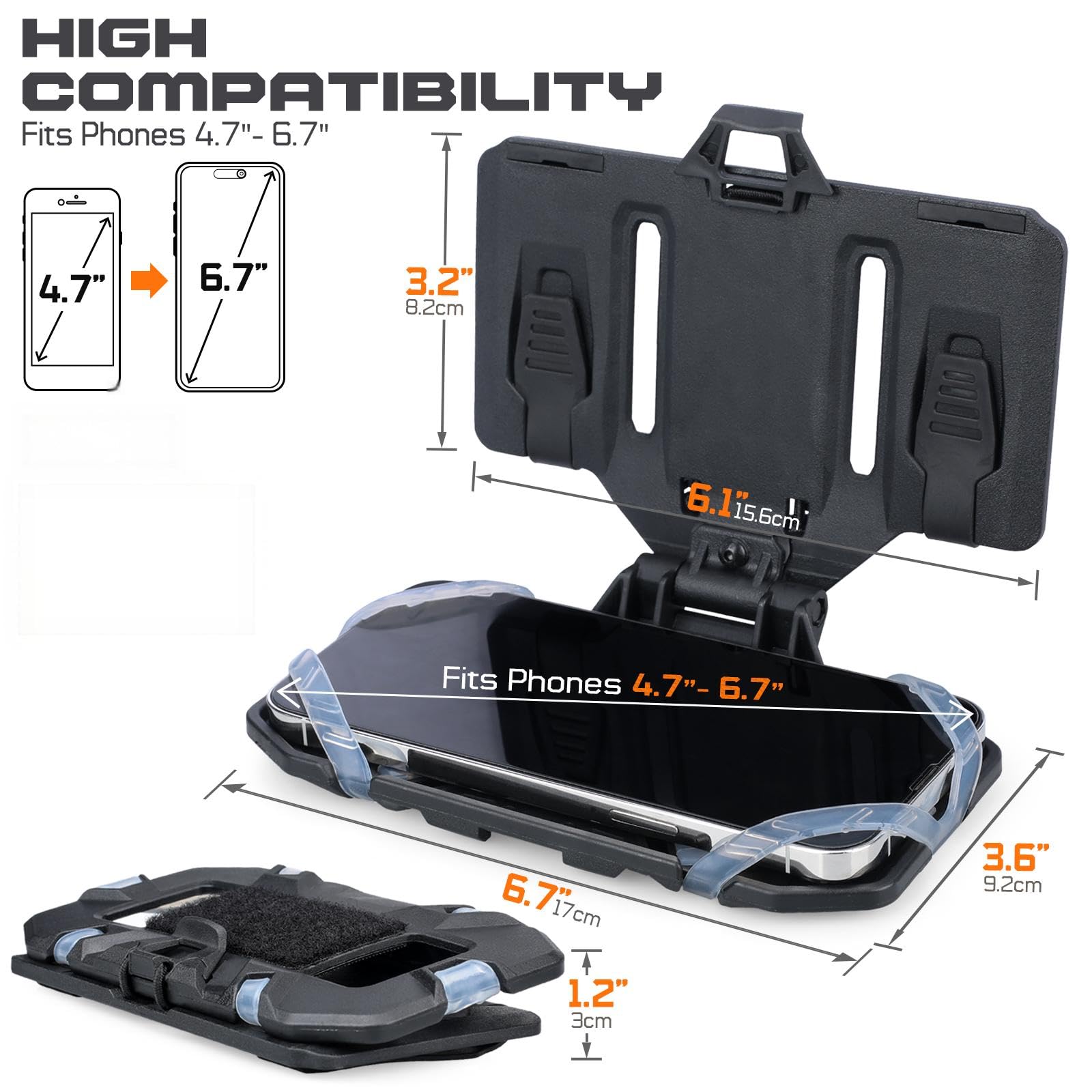 WYNEX Supporto tattico per cellulare con supporto per telefono Molle Vest Accessori per telefono cellulare Supporto per schermo da 4,7 a 6,7 pollici, nero