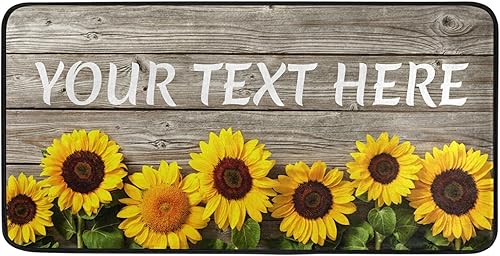 Tapete de cocina de girasol personalizado, tapete de cocina lavable personalizado para piso, cojín antifatiga, tapete cómodo para decoración de