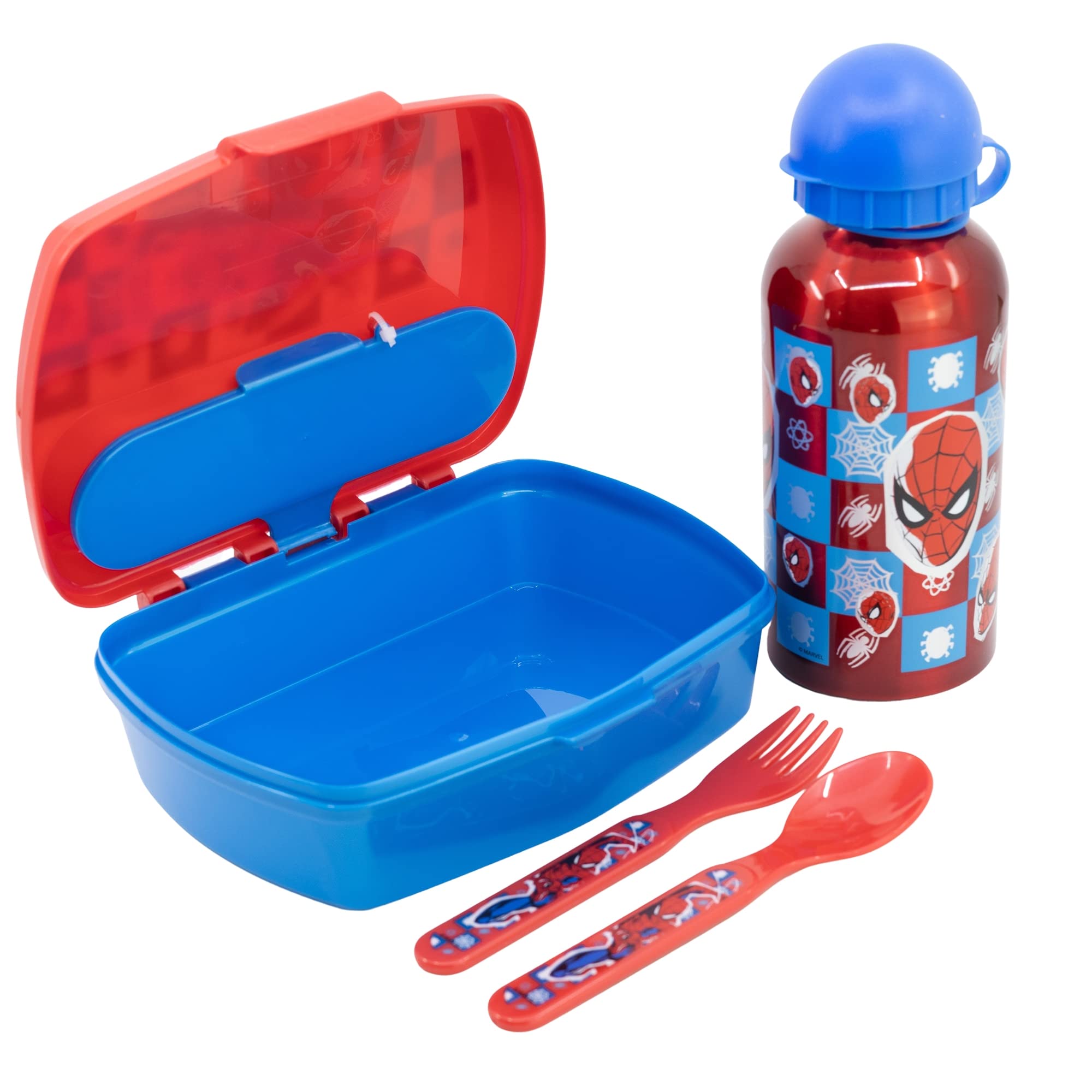 Stor SET URBAN VUELTA AL COLE 4 PCS (BOTELLA ALUMINIO 400 ML Y SANDWICHERA CON CUBIERTOS) SPIDERMAN MIDNIGHT FLYER