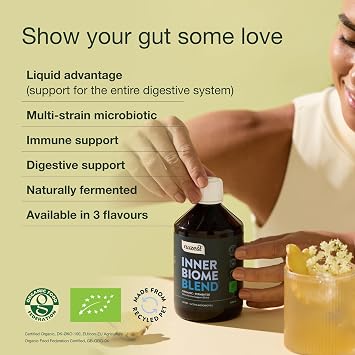 Nuzest - Inner Biome Blend – Liquid Probiotic – Digestive Health & Microbiome Support – 8 Microbiotic Cultures, 19 Fermented Herbs - Vegan Microbiotic for Gut Health – Organic - (500mL, Original)