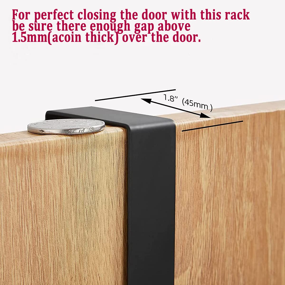 LANMOU Over Door Hanger 40cm (15.7") Over Door Hooks with 6 Hooks Heavy Duty Coat Hook Bamboo Wooden Doors Organizer Rack for Hanging Clothes Keys - Image 3