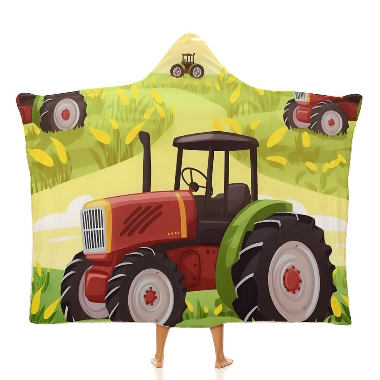 Couverture à capuche portable motif tracteur agricole grand plaid de voyage 127x152
