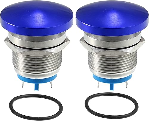 A ABSOPRO Interruptor de botón con forma de cabeza de hongo momentáneo impermeable IP65 para automóvil metal de 0748in 3A 250 V color azul juego de 2