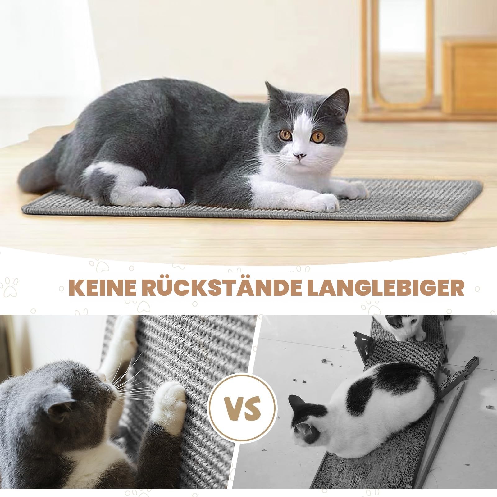Graciadeco 2 Kratzmatte Katze Wand Sisal Teppich, 60 x 40cm Katzen Kratzbrett Natürlich Katzenkratzbretter, Katzenteppich Sisalmatte Kratzecke für Schützt Möbel, Sofas & Teppiche grau