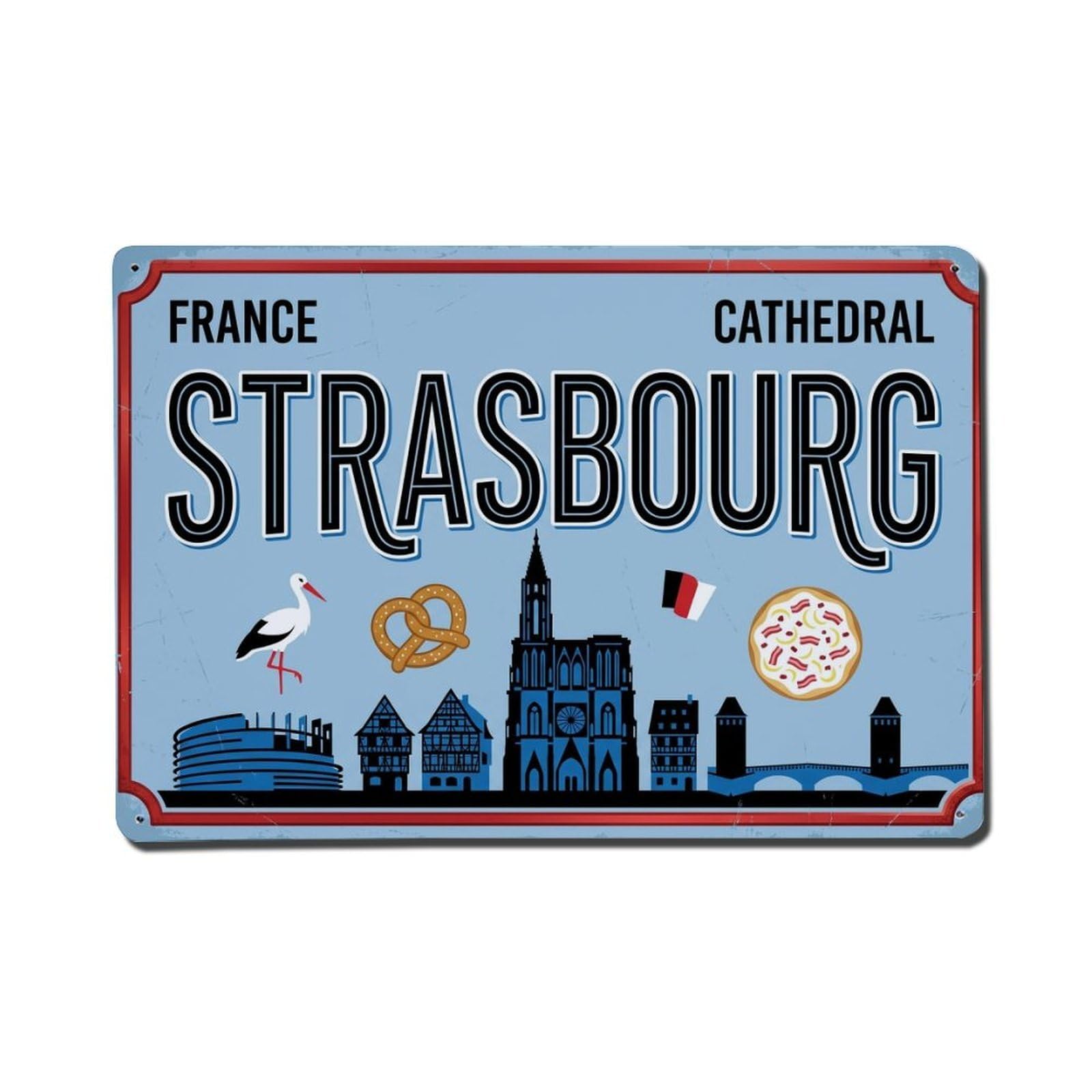 Xanthor Style Vintage Travel Strasbourg Cathedral Petite Metal Tin Sign