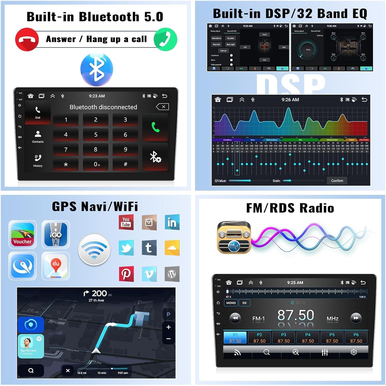8 Core, 4G+64G Android 15 Car Stereo for Honda CRV 2007-2011 Wireless Apple Carplay Android Auto 9" 1280 * 720 IPS Touchscreen Car Radio 32 EQ DSP Bluetooth 5.0 59 UI FM/RDS GPS WiFi SWC+Backup Cam