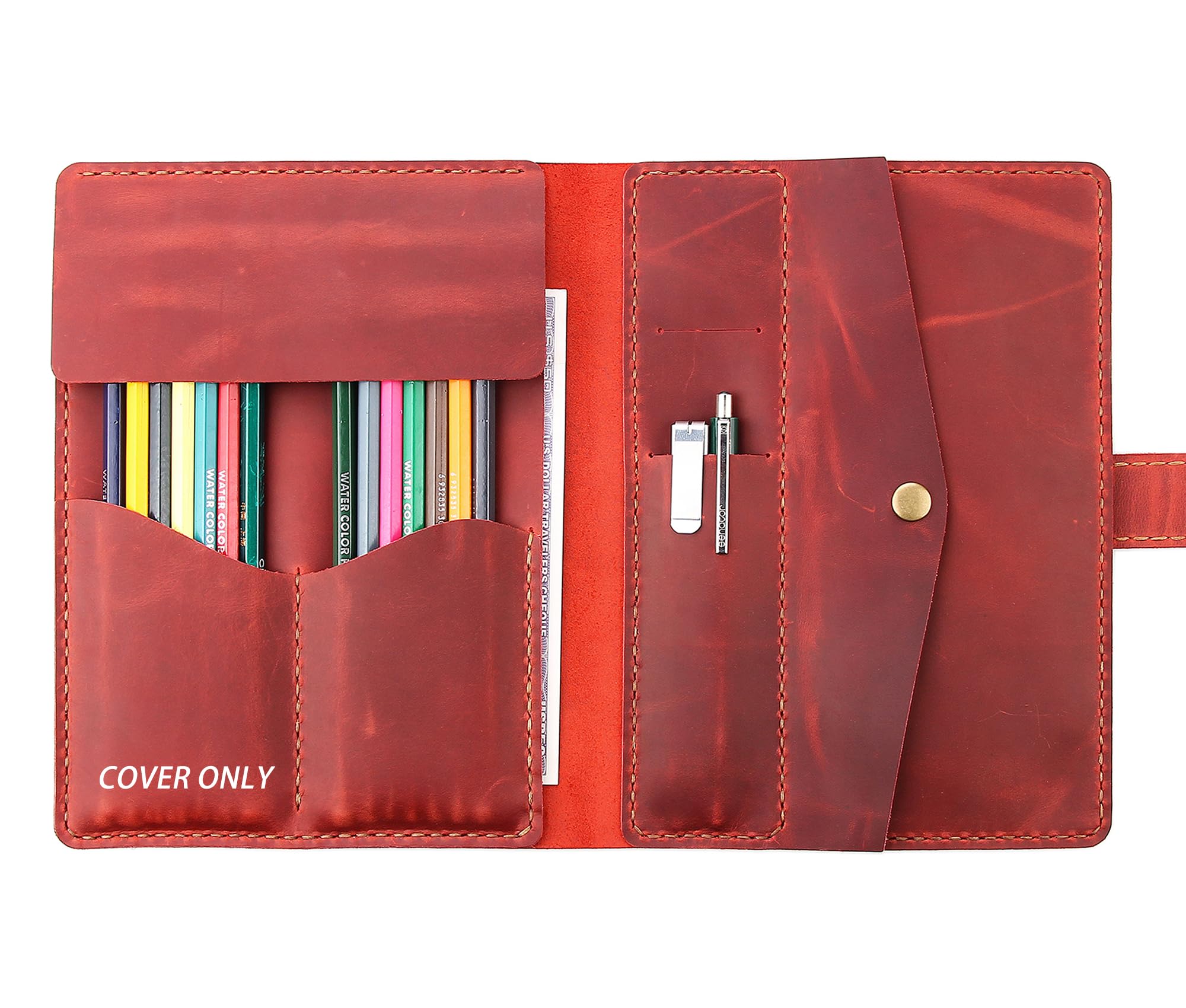 Robrasim Leather Pencil Case Pouch, Handmade Artist Draw Pen Case Roll, Rustic Leather Painting Brush Case and Tool Organizer, Wine