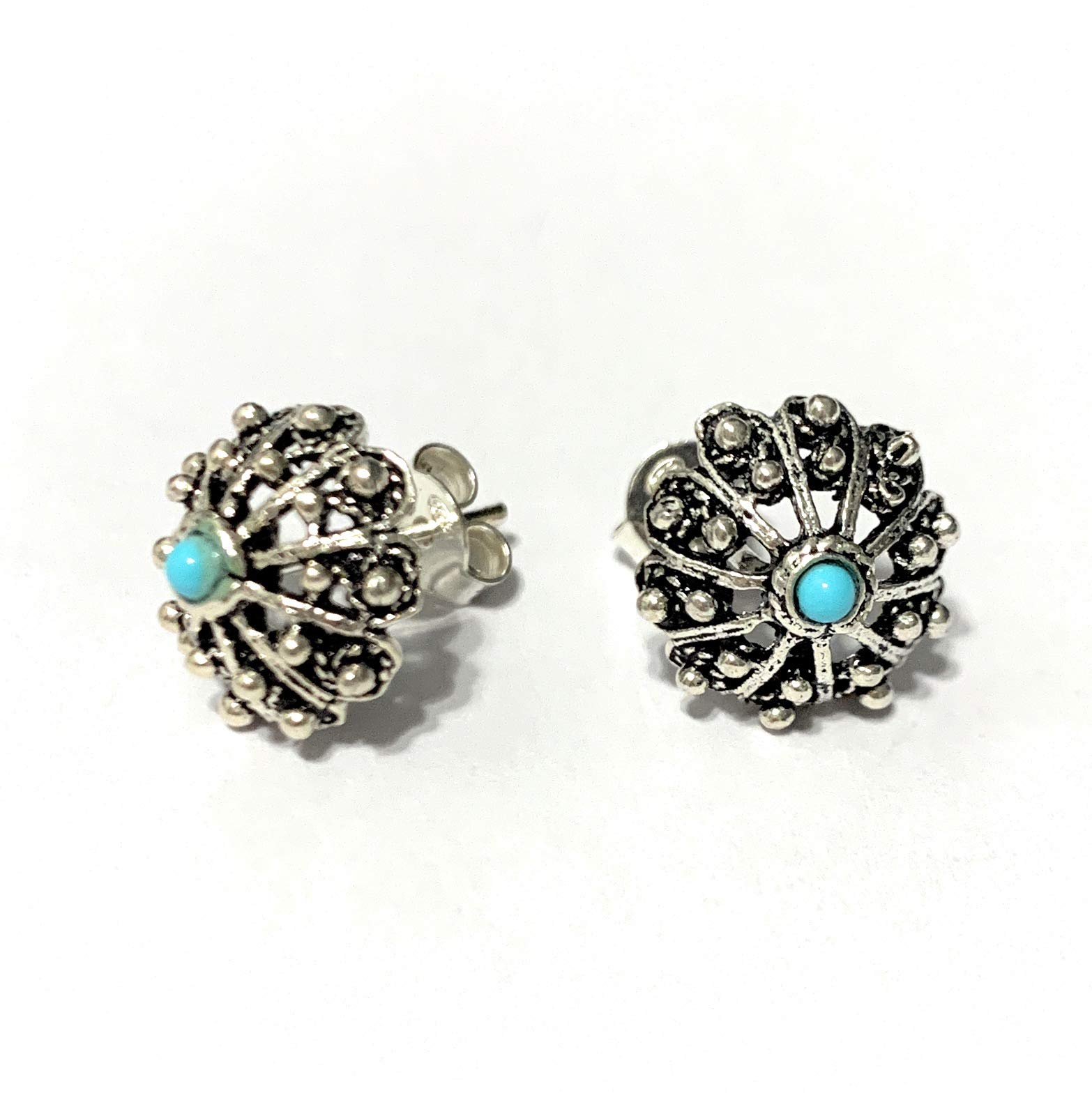 Orecchini BOTTONE Sardo con pietra centrale diametro 1 cm, Argento brunito