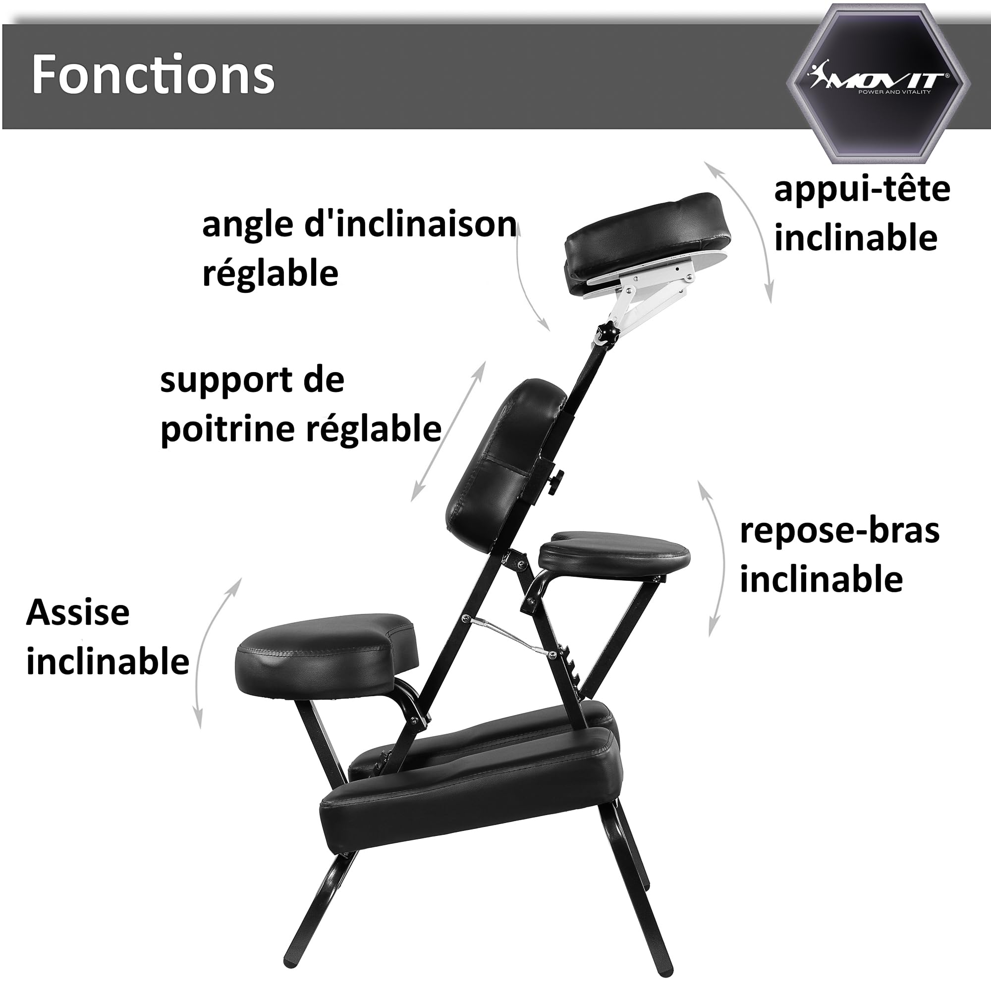 MOVIT Chaise de Massage Pliante/Chaise de Tatouage avec Sac, supporte jusqu'à 200 kg, Choix de Couleurs, Noir