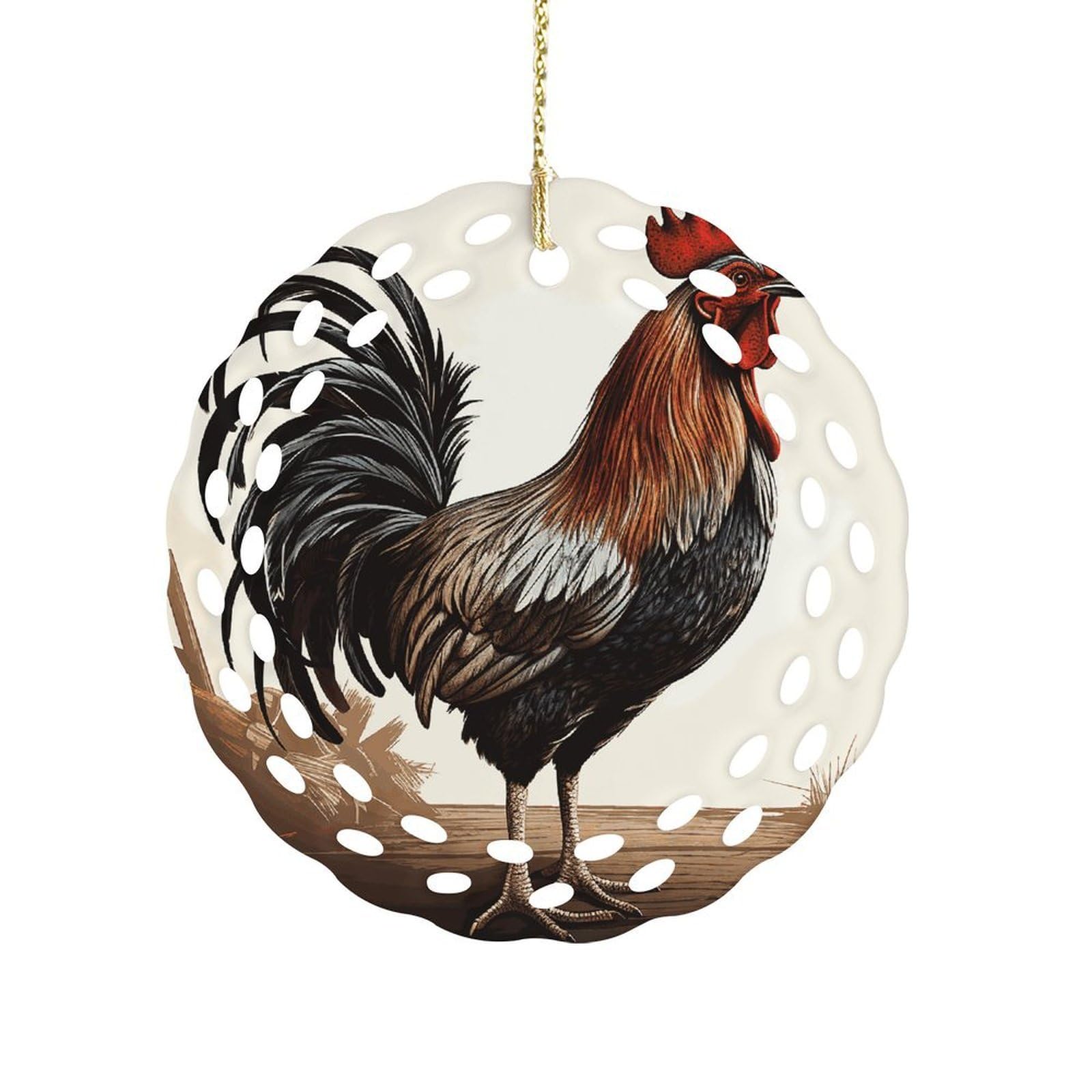 Wsoihfec Women's Style Rooster Hanging Ornament 3 Inch Round,1-Pack,Xmas Decor -Two-Sided Printed,Friend Ornament Gifts For Friends Coworker Sisters