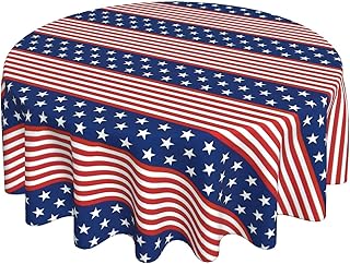 Kawani Patriotic Tablecloth Round 60 Inch Fourth of July Red White Blue Stars Tablecloths Washable Wrinkle Stain-Resistant Table Cloth Polyester Table Cover for Veterans Day Memorial Day