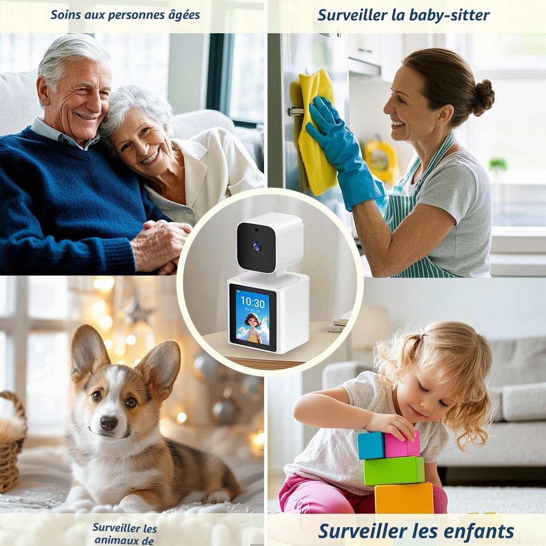 CS10 Caméra de sécurité d'intérieur pour Animaux domestiques 1080p avec vidéo bidirectionnelle, Moniteur pour Personnes âgées/bébé/Nounou/Animal de Compagnie/Chien avec Application, caméras