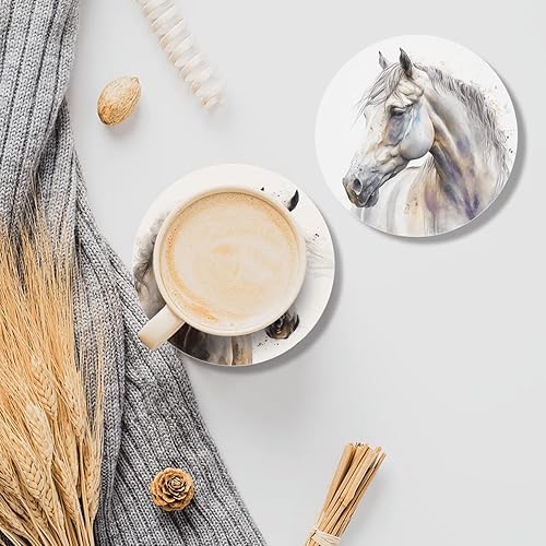 Miniatura 5 de Paquete de 6 posavasos de cerámica de caballo con base de corcho, regalos de inauguración de la casa para mujeres y adultos, mesa de café,