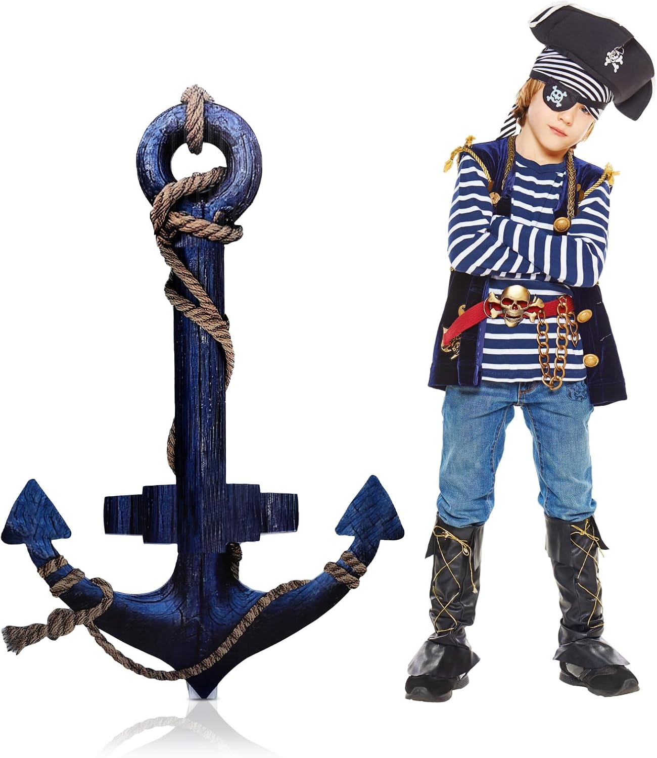4 Feet Nautical Anchor Cardboard Cutout Decorations Large Shipwreck Party Stand up Decorations Cruise Ship Hook Rope Photo Props for Nautical Pirate Party Home Outdoor Decor(Navy Blue)