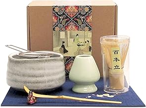 Artcome Matcha Tea Set, Matcha Whisk, Traditional Scoop, Matcha Bowl, Ceramic Whisk Holder, Handmade Matcha Ceremony Kit for Traditional Japanese Tea Ceremony White(7 Pcs)