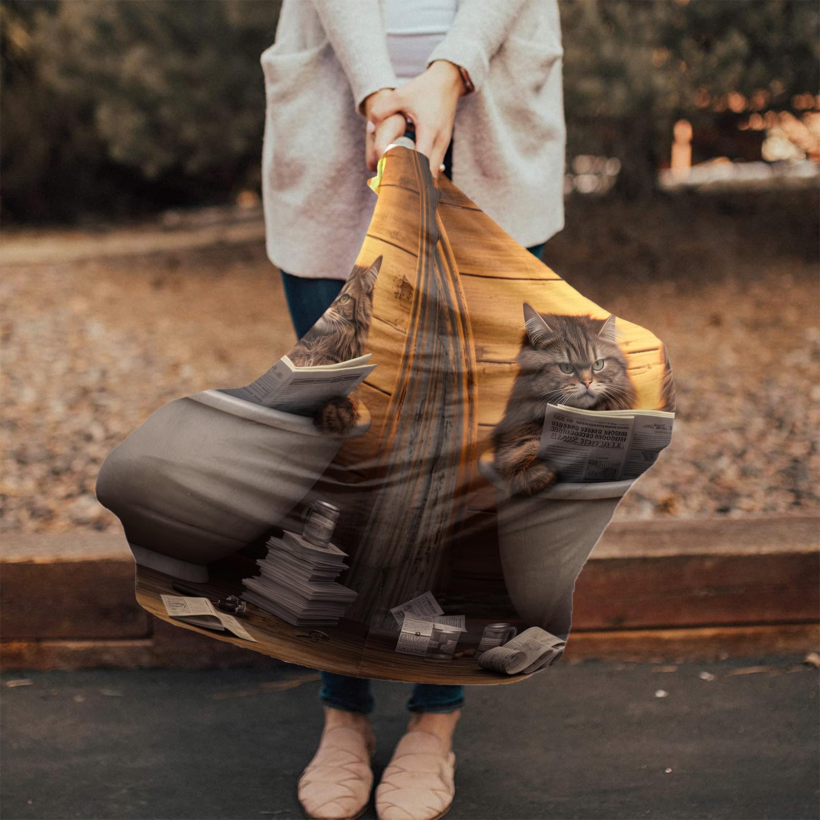 Nursing Cover for Breastfeeding Scarf, Cat Read Newspaper Baby Car Covers Super Soft Multi Use for Canopy Shopping Cart Cover Blanket Stroller Cover