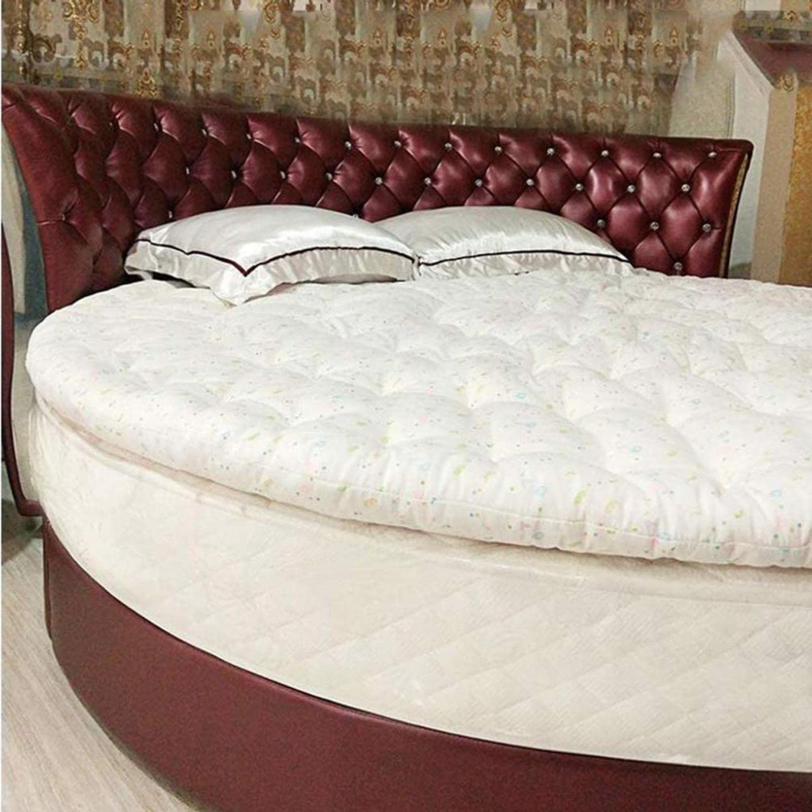 Surmatelas rond, matelassé, confortable, tapis de sol doux et sain pour enfants, rembourrage 100 % coton, poids 2 kg, blanc - diamètre : 180 cm