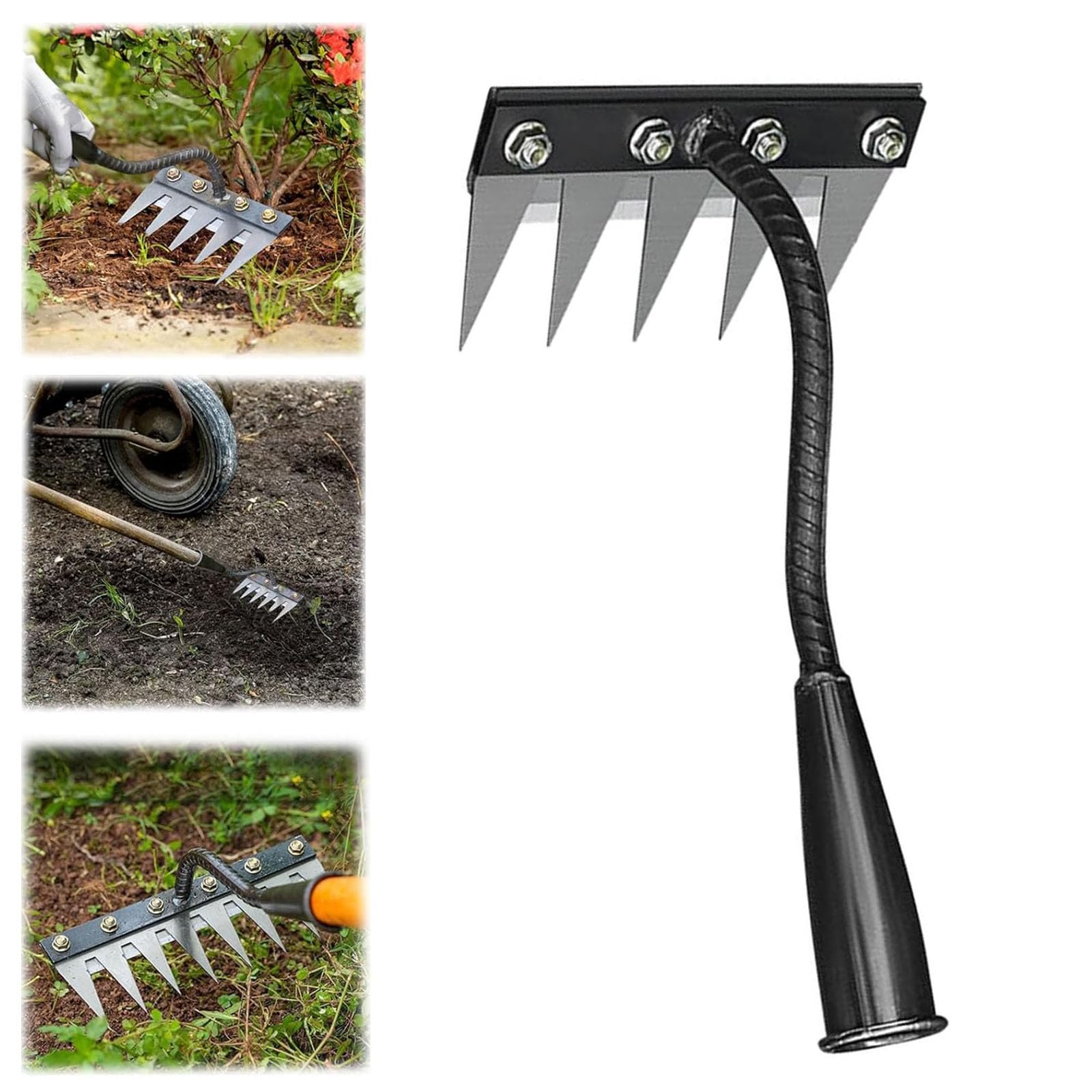 5/6/7/8 Dents Rateau De Désherbage Berthaus, Outil De Râteau De Désherbage avec Manche, Râteau De Jardin en Métal Très Résistant, Rateau Bertaus pour Désherber/Ameublir/Semence (5 Dents)